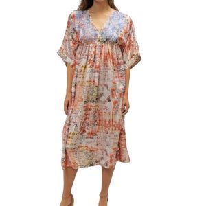 Anthropologie Karyn Seo V-Neck Embroidered Batwing Maxi Dress Size Medium